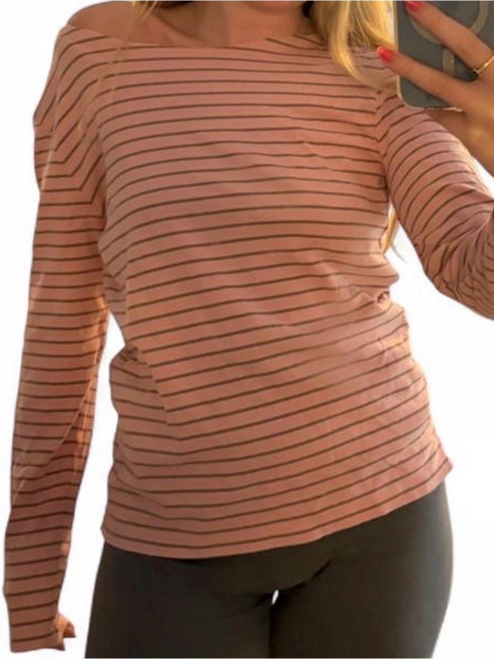Striped Long Sleeve Boatneck Top - Pink